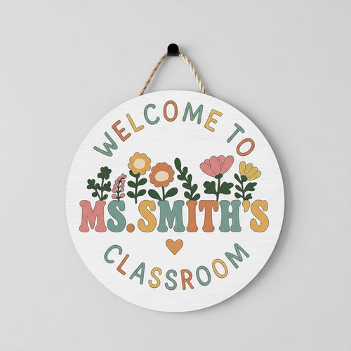 Gift a Bloom Floral Teacher Round Wood Sign - Personalize Wall Art