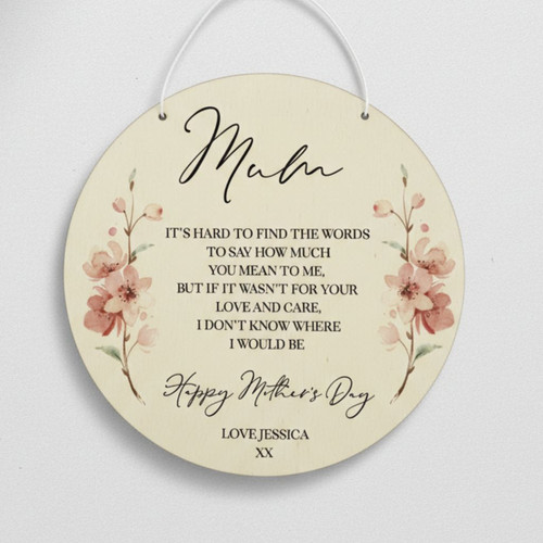 Heartfelt Mothers Day Floral Round Wood Sign Keepsake Gift - Personalize Wall Art