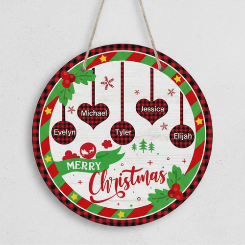 Merry Christmas Round Wood Sign Personalized Holiday Charm - Personalize Wall Art