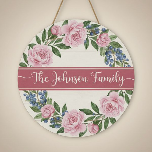 Personalized Family Floral Round Wood Sign Gift Decor - Personalize Wall Art