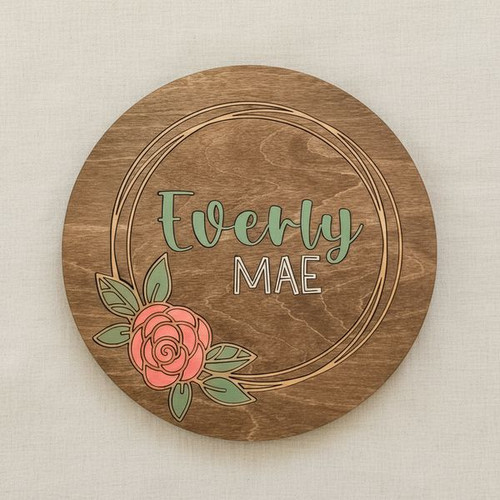 Rose Kissed Floral Round Wood Sign Custom Nursery Decor - Personalize Wall Art