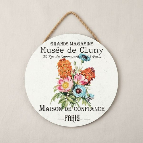 Vintage Paris Floral Round Wood Sign Personalized French Market Wall Decor - Personalize Wall Art