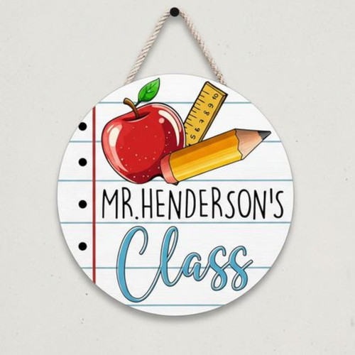 Where Greatness Grows Apple Pencil Teacher Round Wood Sign - Personalize Wall Art