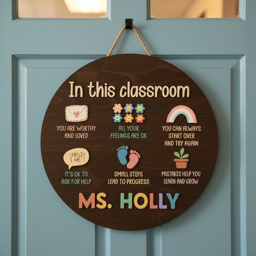 Where Kindness Grows Custom Teacher Round Wood Sign - Personalize Wall Art