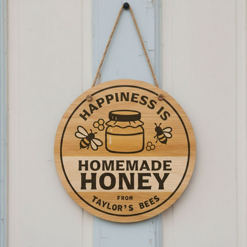 Bee Farm Apiary Custom Wall Decor Honey Farm Round Wood Sign - Personalize Wall Art
