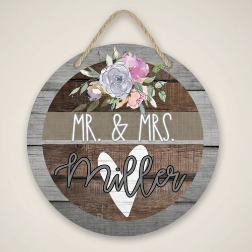 DIY Bridal Wedding Round Wood Sign Custom Door Hanger - Personalize Wall Art