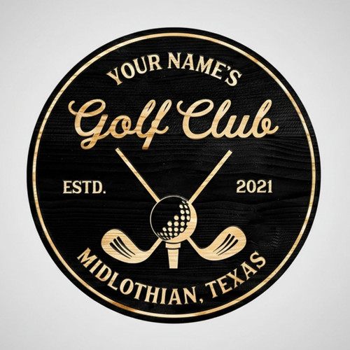 Golf Club Round Wood Sign – Personalized Name & Established Date Man Cave - Personalize Wall Art
