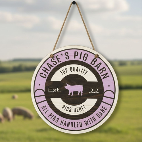 Heart of the Farm Pig Family Round Wood Sign - Personalize Wall Art