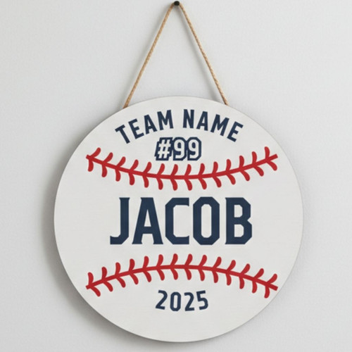 Home Run Heritage Custom Baseball Sport Round Wood Sign - Personalize Wall Art