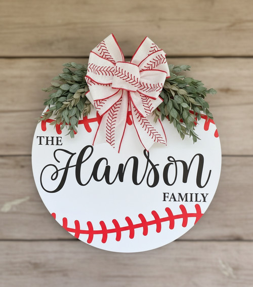 Home Run Welcome Personalized Baseball Sport Round Wood Sign - Personalize Wall Art