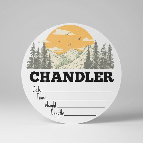 Mountain Nursery Round Wood Sign Woodland Birth and Adventure Keepsake - Personalize Wall Art