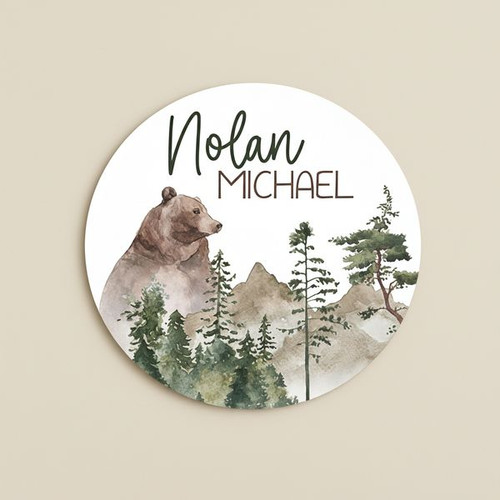 Mountain Round Wood Sign Personalized Baby Boy Adventure Name Art - Personalize Wall Art
