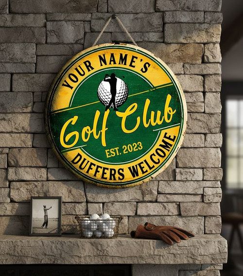 Personalized Golf Club Round Wood Sign Duffer Welcome Man Cave Decor - Personalize Wall Art