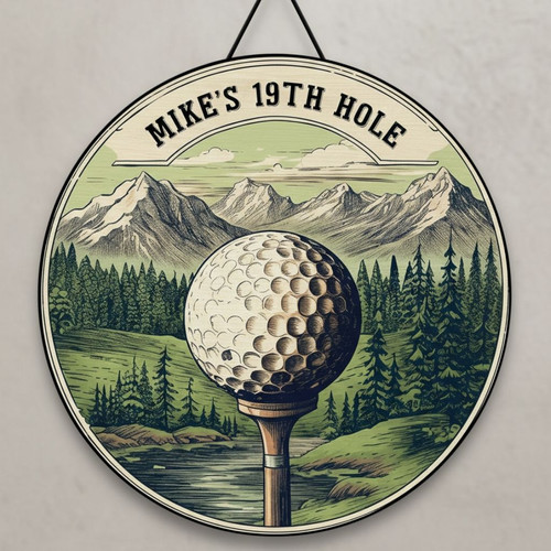 Score a Hole in One with This Custom Sport Round Wood Sign - Personalize Wall Art
