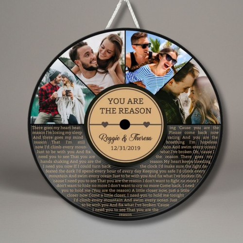 Song Lyrics Wedding Round Wood Sign Soulful First Anniversary Gift - Personalize Wall Art