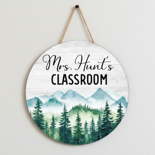 Teachers Forest Haven Custom Mountain Round Wood Sign Decor - Personalize Wall Art