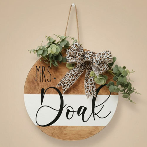 Farmhouse Style Personalized Teacher Round Wood Sign - Personalize Wall Art