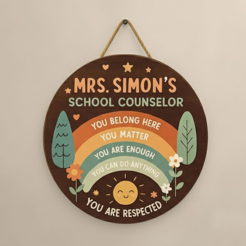 Inspiring You Matter Rainbow Teacher Round Wood Sign - Personalize Wall Art