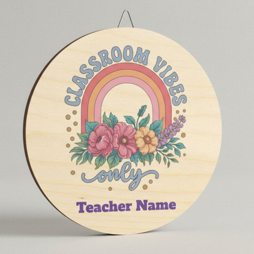 Rustic Birch Teacher Round Wood Sign Classroom Welcome Decor - Personalize Wall Art