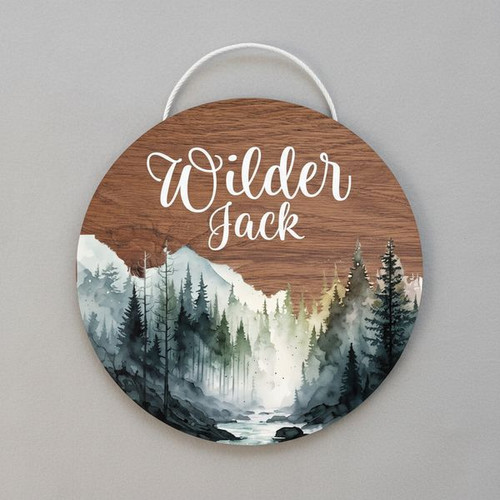 Celestial Dreams Mountain Nursery Round Wood Sign Baby Name Decor - Personalize Wall Art