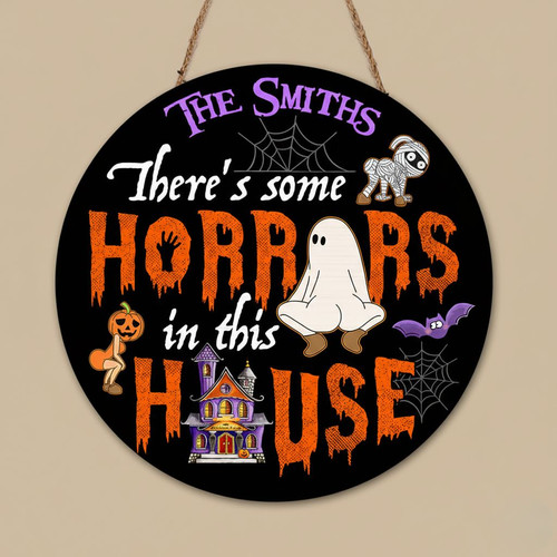 Custom Family Name Halloween Round Wood Sign Spooky Home Decor - Personalize Wall Art