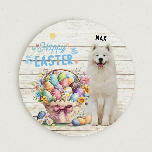 Easter Paws Custom Pet Animal Round Wood Sign Door Hanger - Personalize Wall Art