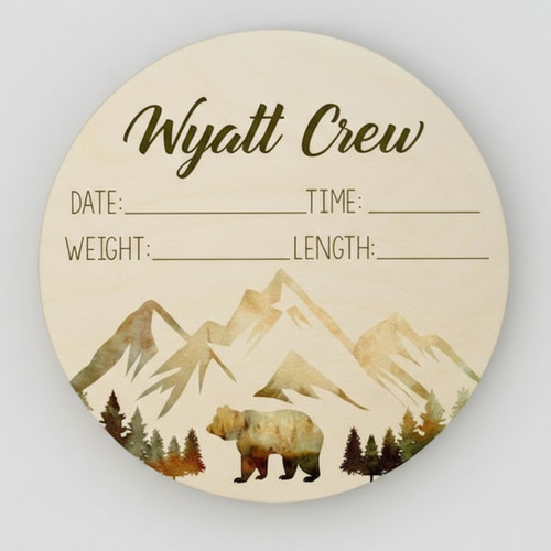 Mountain Bear Birth Stat Personalized Newborn Nursery Wood Sign - Personalize Wall Art