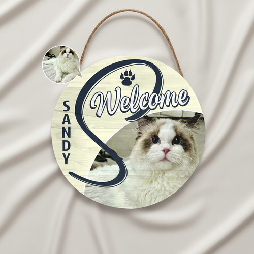 Photo and Initial Personalized Animal Round Wood Sign Decor - Personalize Wall Art