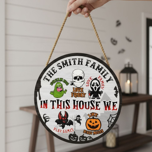 Spooky Family Fun Custom Halloween Round Wood Sign - Personalize Wall Art
