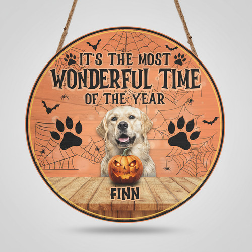 Spooky Season Pet Love Custom Halloween Round Wood Sign - Personalize Wall Art