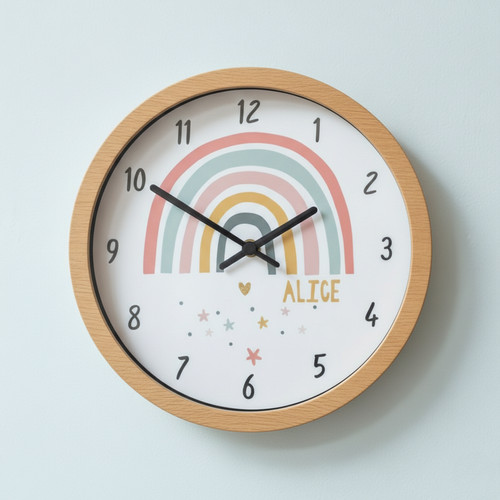 Vibrant Rainbow Personalized Wall Clock for Kids' Bedrooms - Personalize Wall Art