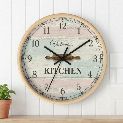Vintage Style Kitchen Personalized Wall Clock With Your Name - Personalize Wall Art