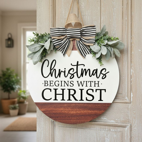 Faithful Christmas Round Wood Sign, Christ-Centered Porch Decor - Personalize Wall Art