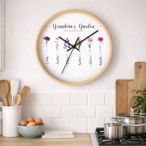 Grandma�s Birth Flower Garden - A Personalized Wall Clock Gift - Personalize Wall Art