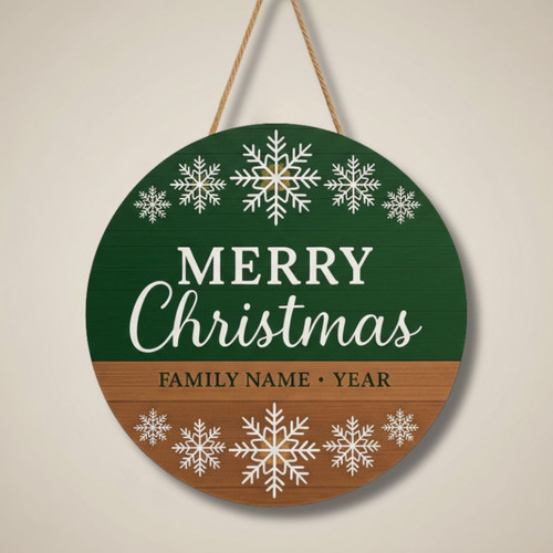 Personalized Christmas Round Wood Sign, Festive Holiday Keepsake - Personalize Wall Art