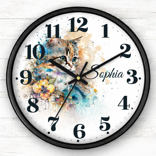 Vibrant Splash Kitten Art - Unique Personalized Wall Clock - Personalize Wall Art