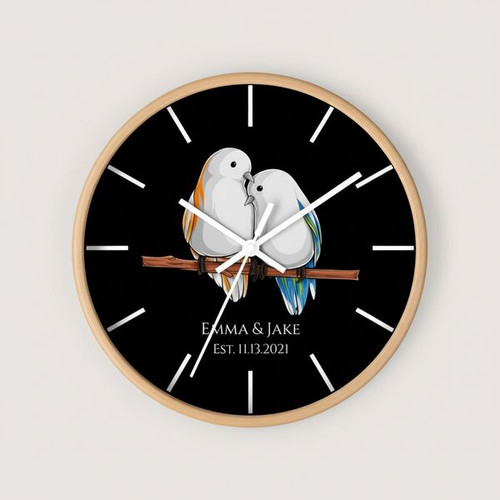 Couples Lovebirds Keepsake - Personalized Wall Clock - Personalize Wall Art