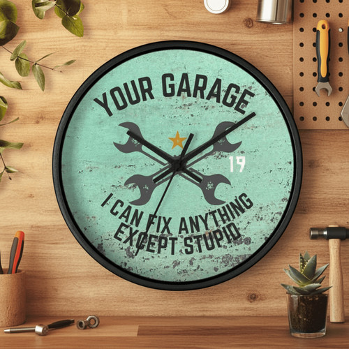 Expert's Workspace - Personalized Wall Clock for Custom Garages - Personalize Wall Art