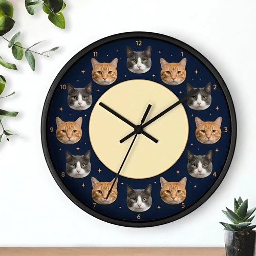 Retro Cat Face Personalized Wall Clock - Vintage Home Decor Gift - Personalize Wall Art
