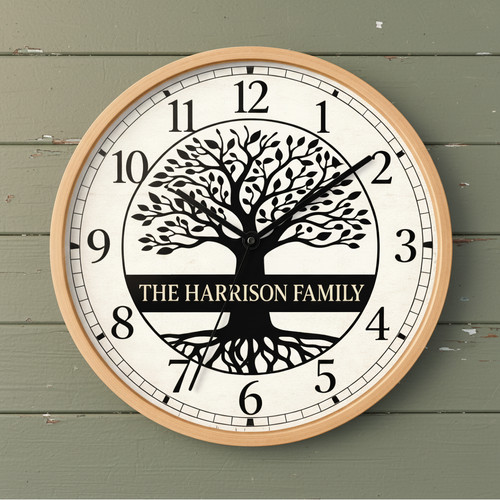 Family Roots - Custom Name Tree of Life Personalized Wall Clock - Personalize Wall Art