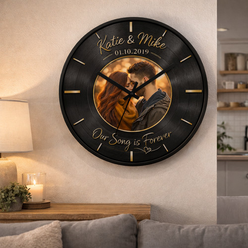 Timeless Hits - Couple Photo Vinyl Record Personalized Wall Clock - Personalize Wall Art