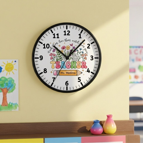 Floral Affirmations Personalized Wall Clock for Teachers - Personalize Wall Art