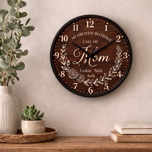 Mom's Greatest Blessings - Unique Personalized Wall Clock - Personalize Wall Art