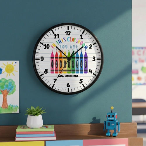 Positive Affirmations Crayon Personalized Wall Clock for Teachers - Personalize Wall Art