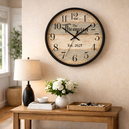Your Family Story - Rustic Wood Plank Personalized Wall Clock - Personalize Wall Art