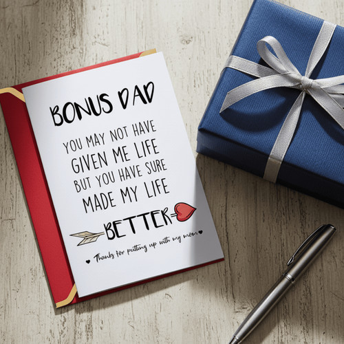Bonus Dad Greeting Card - Thanks for Putting Up with Mom - Father's Day Fun