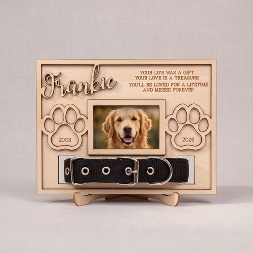 Cherished Dog Collar Layer Wood Sign Personalized Pet Loss Gift - Easessy
