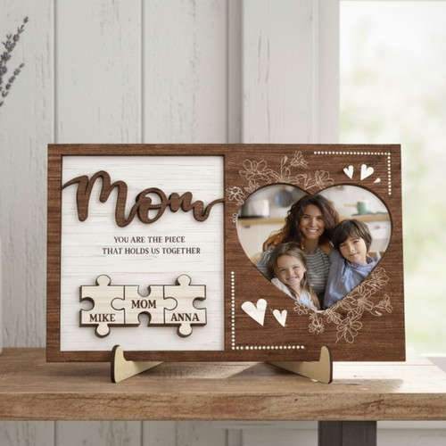 Cherished Mom Photo Puzzle Piece Layer Wood Sign Keepsake - Easessy