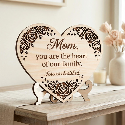 Heart of Our Family Layer Wood Sign Mom Remembrance Gift - Easessy