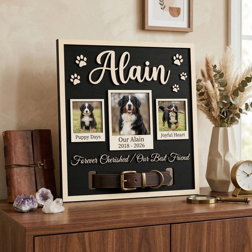 Pet Remembrance Dog Collar Holder Layer Wood Sign - Easessy